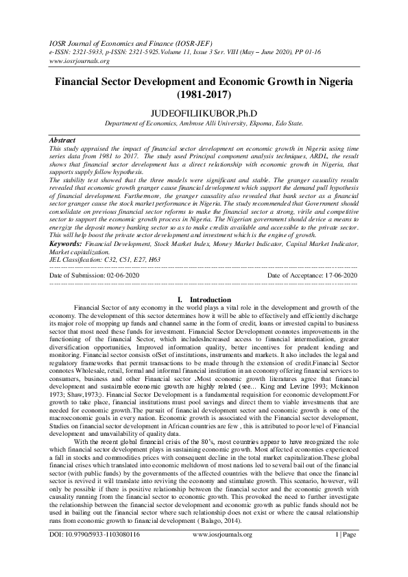 (PDF) Financial Sector Development and Economic Growth in Nigeria (1981 ...