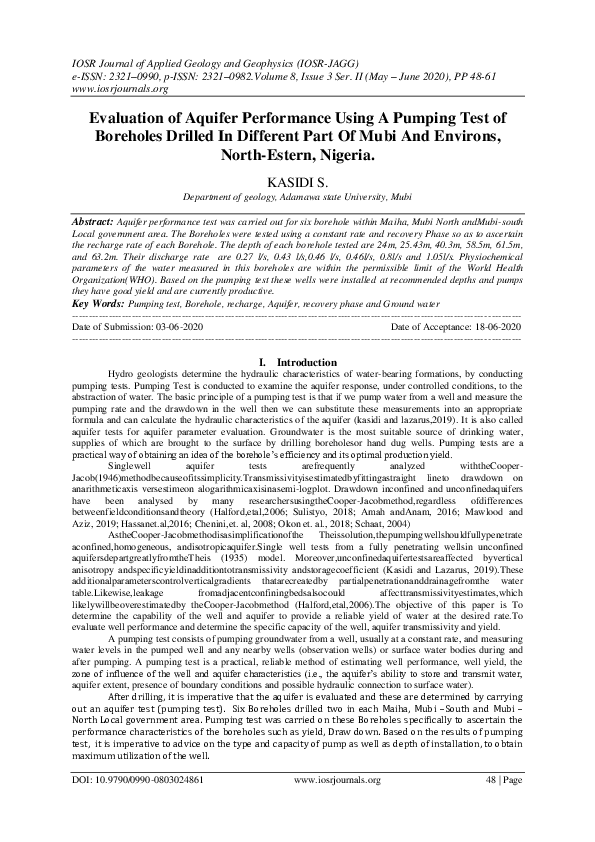 (PDF) Evaluation of Aquifer Performance Using A Pumping Test of ...