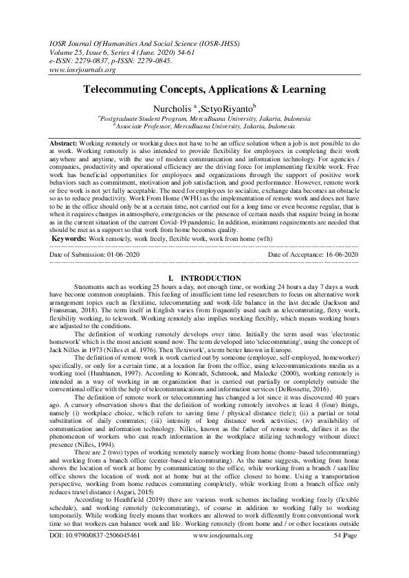 (PDF) Telecommuting Concepts, Applications & Learning