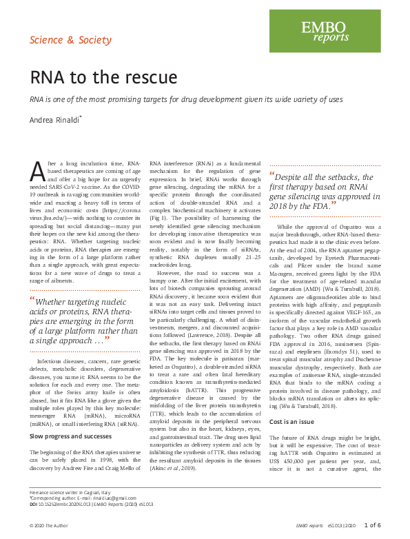 (PDF) RNA to the rescue: RNA is one of the most promising targets for ...