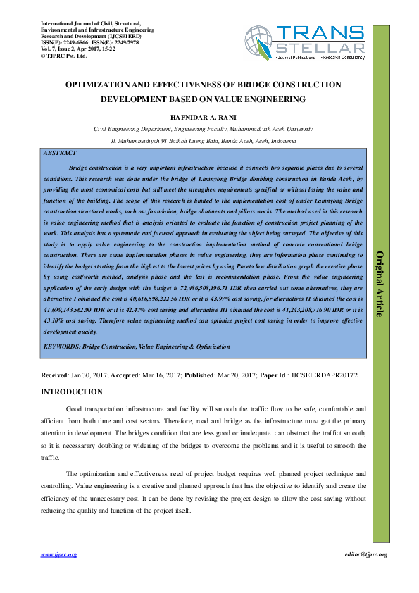 (PDF) Optimization and Effectiveness of Bridge Construction Development ...
