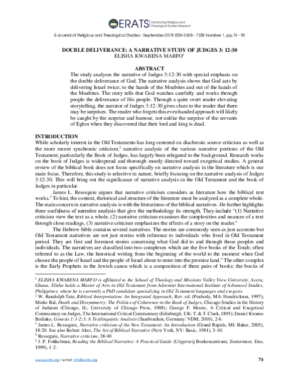 (PDF) DOUBLE DELIVERANCE A NARRATIVE STUDY OF JUDGES 3 1230 Elisha
