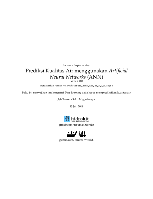 (PDF) Prediksi Kualitas Air menggunakan Artificial Neural Networks (ANN)
