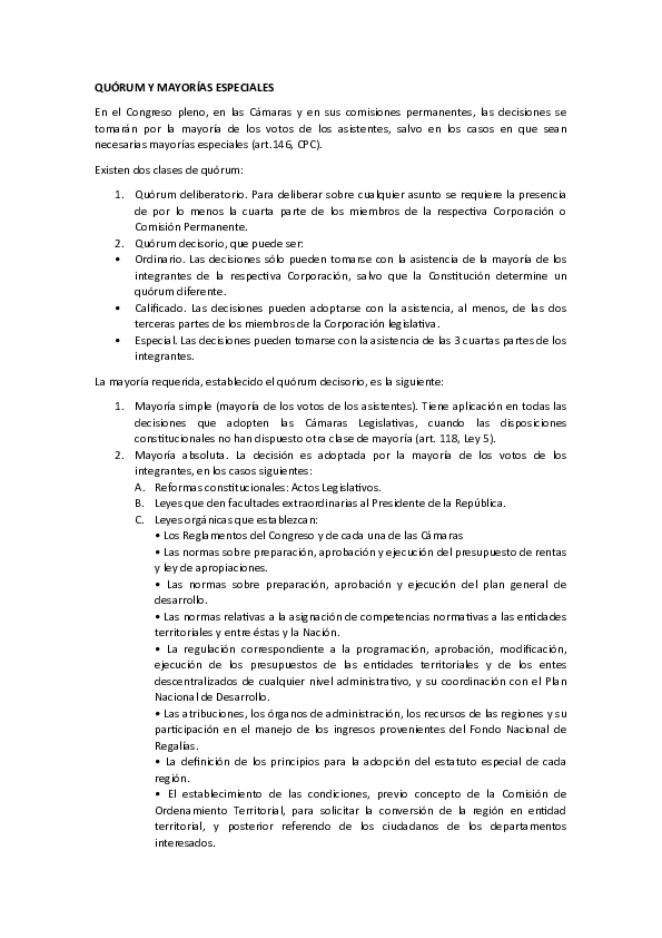 (DOC) QUÓRUM Y MAYORÍAS ESPECIALES
