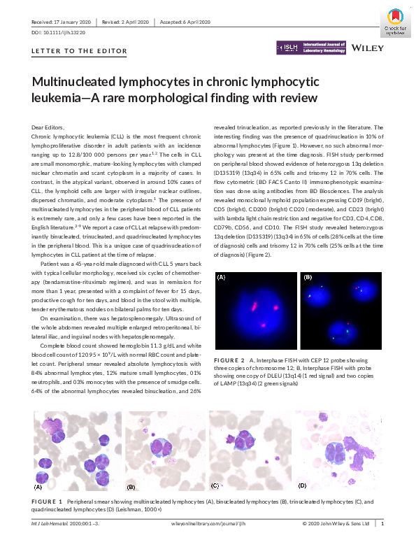 (PDF) Multinucleated lymphocytes in chronic lymphocytic leukemia-A rare ...