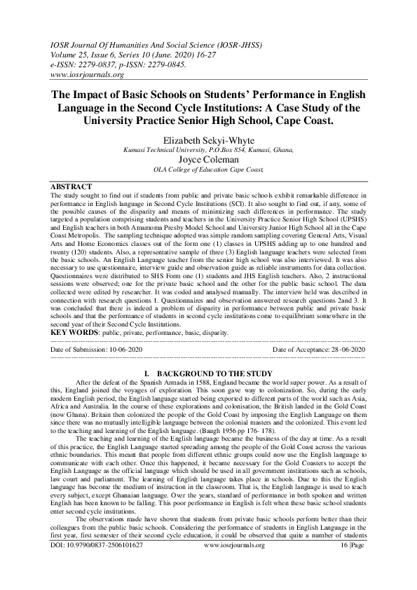 (PDF) The Impact of Basic Schools on Students' Performance in English ...