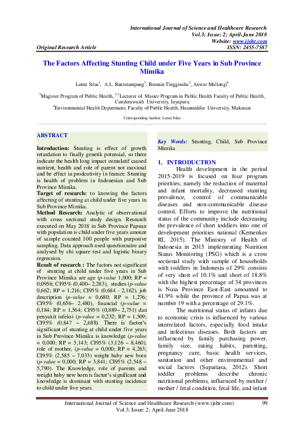(PDF) The Factors Affecting Stunting Child under Five Years in Sub ...