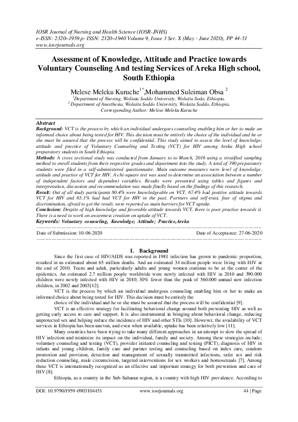 (PDF) Assessment of Knowledge, Attitude and Practice towards Voluntary ...