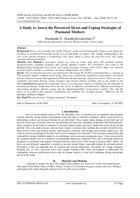 (PDF) A Study to Assess the Perceived Stress and Coping Strategies of ...
