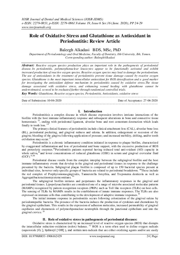 (PDF) Role of Oxidative Stress and Glutathione as Antioxidant in ...