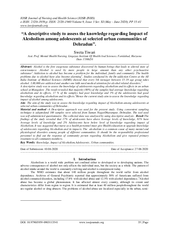 (PDF) "A descriptive study to assess the knowledge regarding Impact of ...