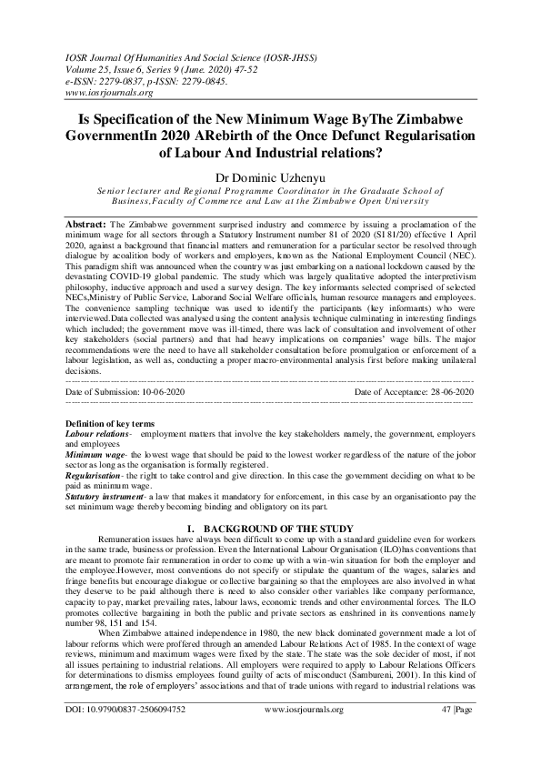 (PDF) Is Specification of the New Minimum Wage ByThe Zimbabwe