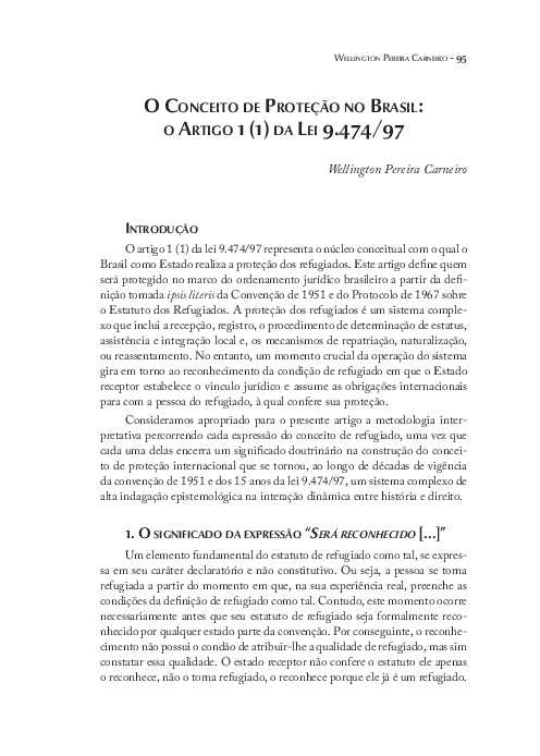 (PDF) O Conceito de Proteção no Brasil: o Artigo 1 (1) da Lei 9.474/97