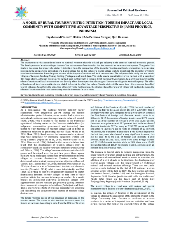 (PDF) A MODEL OF RURAL TOURISM VISITING INTENTION: TOURISM IMPACT AND ...