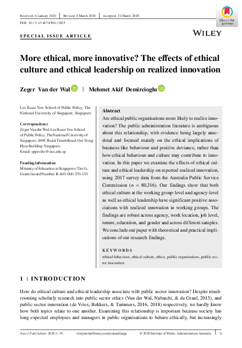 (PDF) More ethical, more innovative? The effects of ethical culture and ...