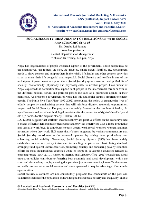 (PDF) SOCIAL SECURITY: MEASUREMENT OF RELATIONSHIP WITH SOCIAL AND ...