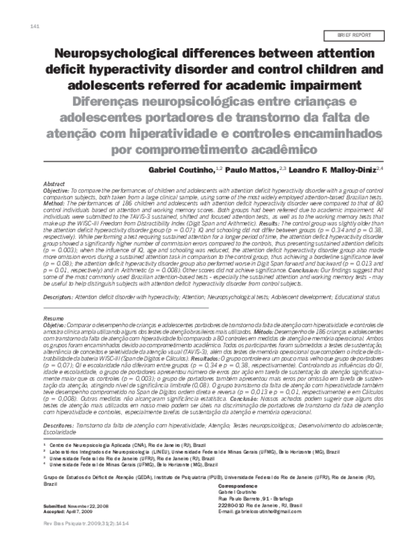 (PDF) Neuropsychological differences between attention deficit ...