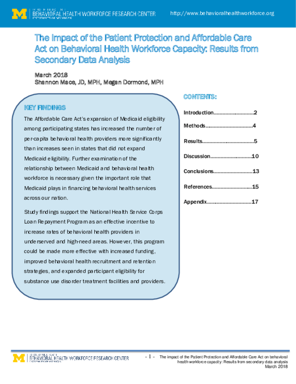 (PDF) The Impact of the Patient Protection and Affordable Care Act on ...