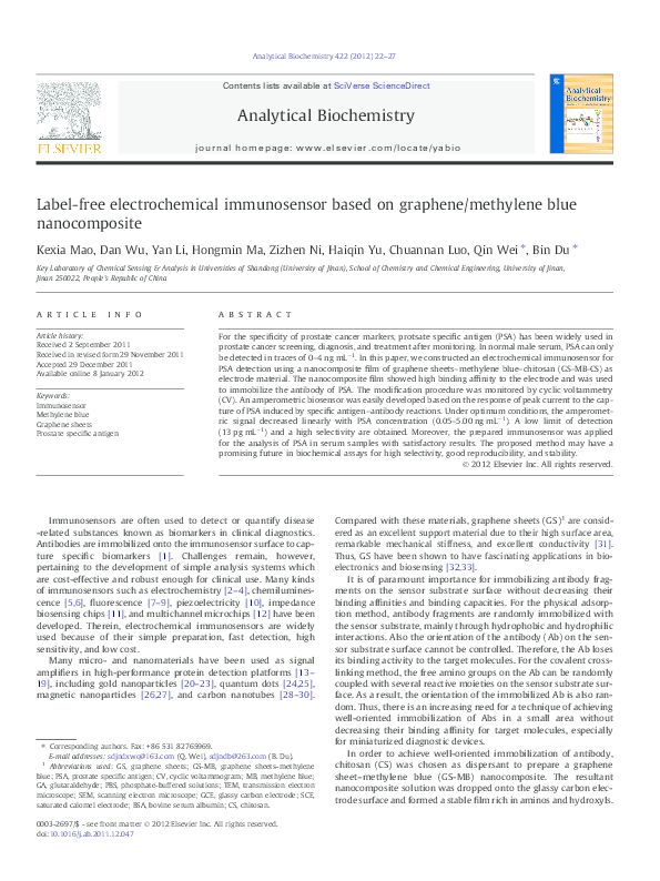 (PDF) Label-free electrochemical immunosensor based on graphene ...