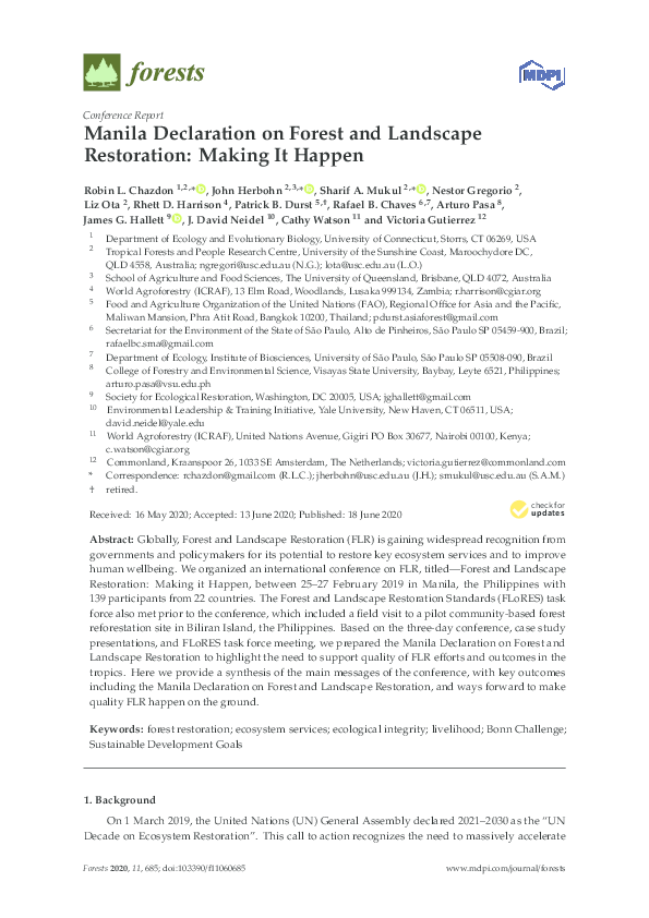 (PDF) Manila Declaration on Forest and Landscape Restoration: Making It ...