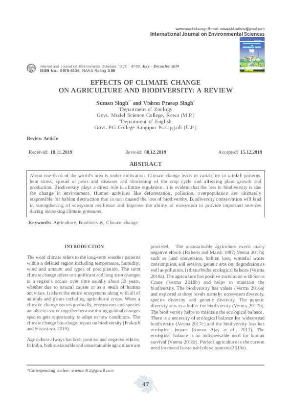 (PDF) EFFECTS OF CLIMATE CHANGE ON AGRICULTURE AND BIODIVERSITY: A ...