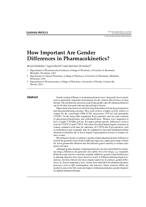 (PDF) How Important Are Gender Differences in Pharmacokinetics?