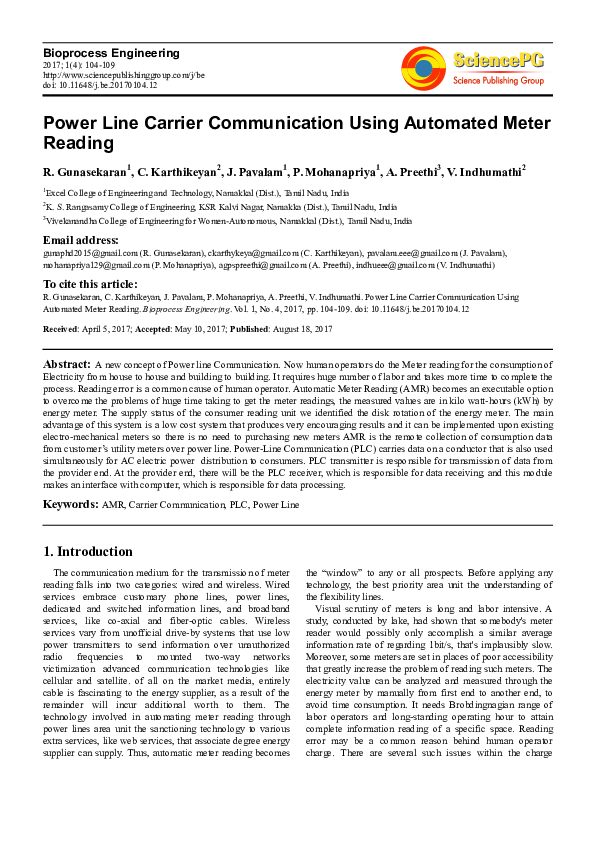 (PDF) Power Line Carrier Communication Using Automated Meter Reading