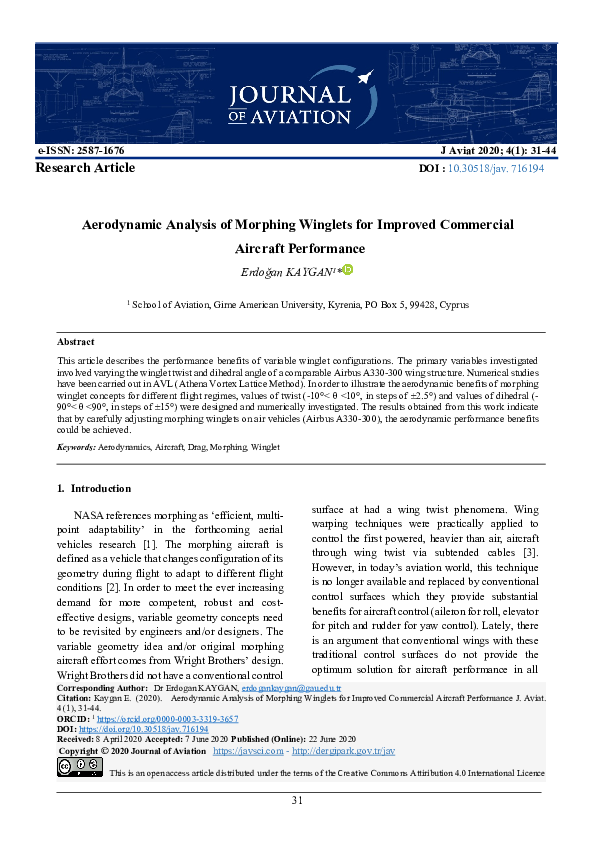 (PDF) Aerodynamic Analysis of Morphing Winglets for Improved Commercial ...