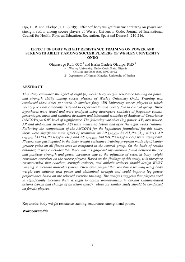 (PDF) Effect of body weight resistance training on power and strength ...