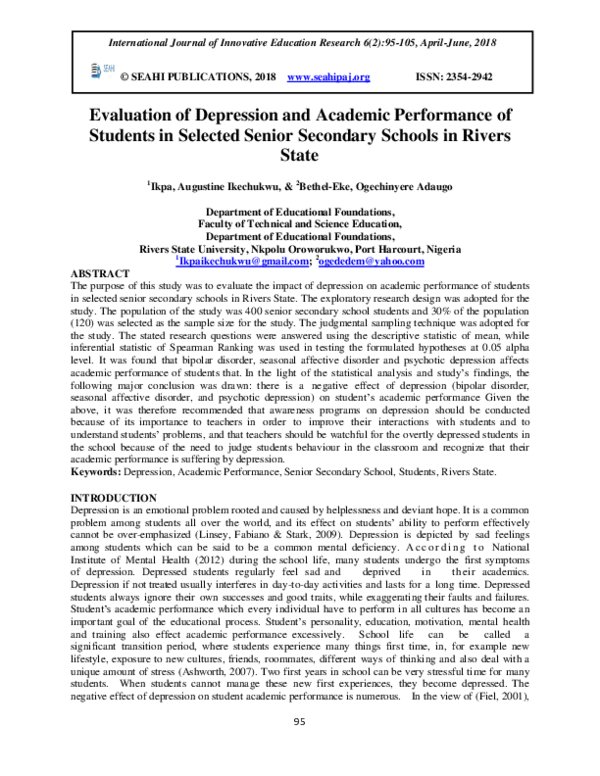 (PDF) Evaluation of Depression and Academic Performance of Students in ...