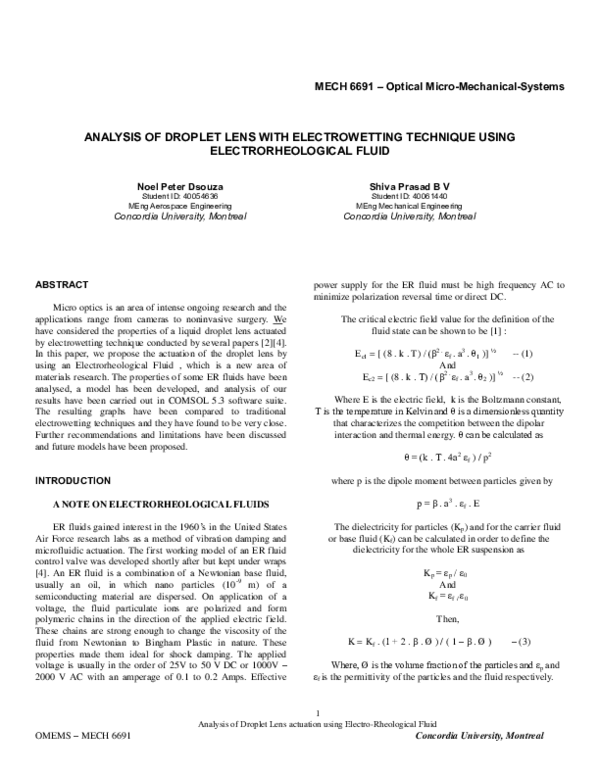 (PDF) Analysis of Droplet Lens actuation using Electro-Rheological Fluid