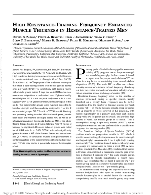 (PDF) HIGH RESISTANCETRAINING FREQUENCY ENHANCES MUSCLE THICKNESS IN