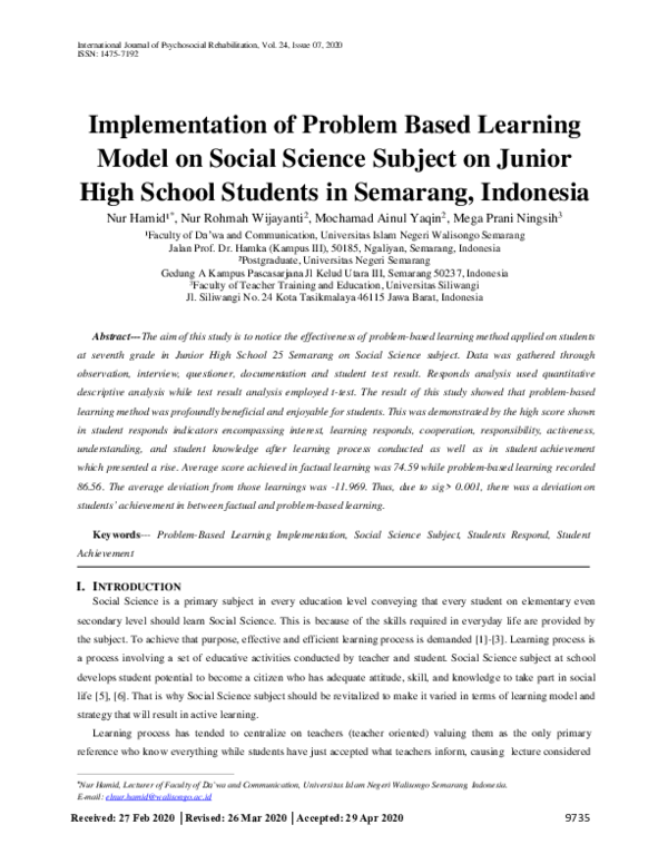 (PDF) Implementation of Problem Based Learning Model on Social Science ...