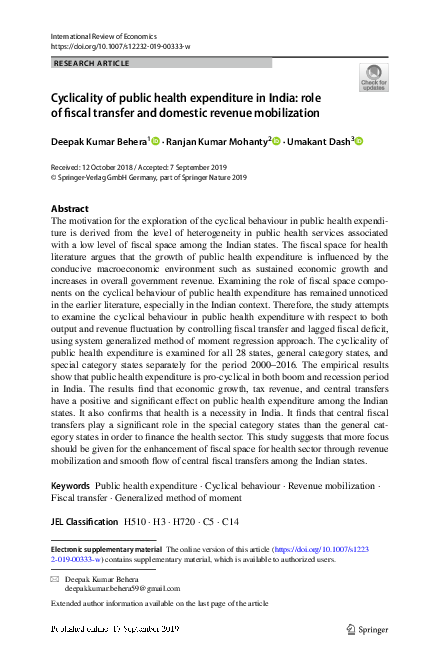 (PDF) Cyclicality of public health expenditure in India: role of fiscal ...