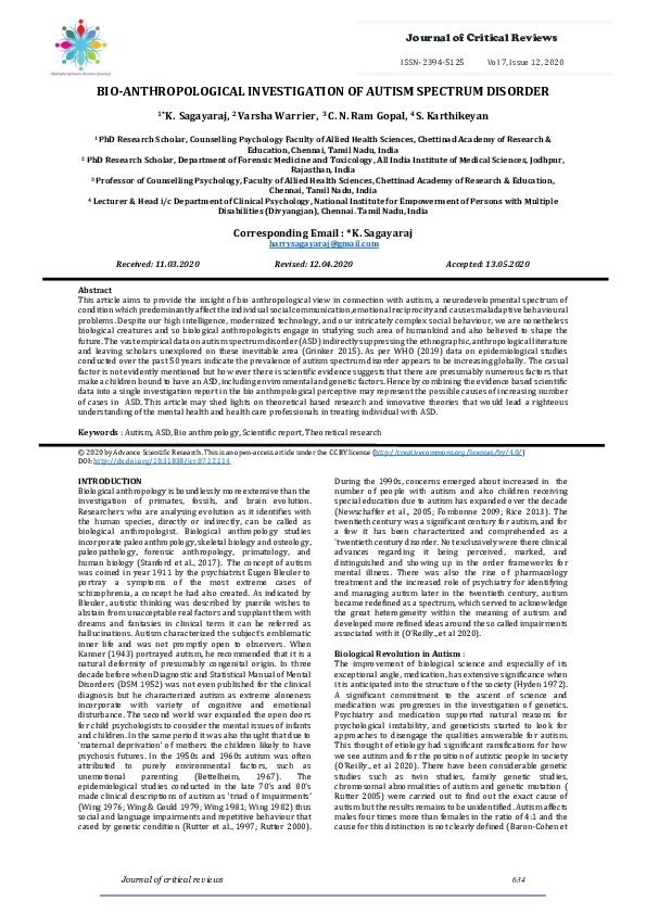 (PDF) Bio-Anthropological Investigation of Autism Spectrum Disorder