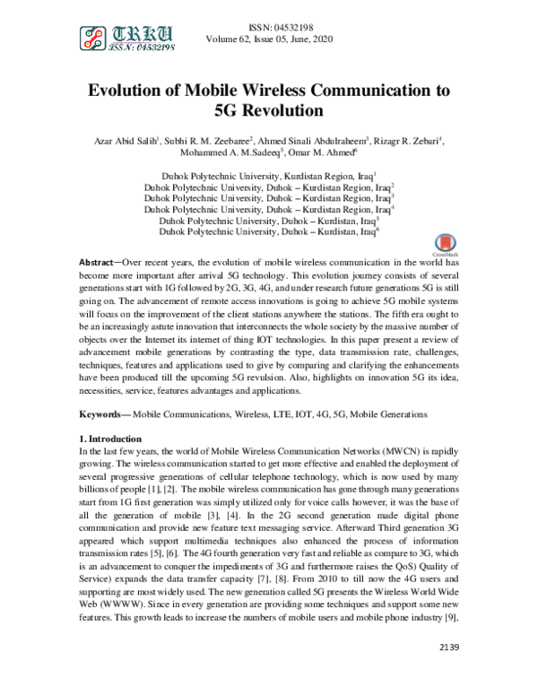(PDF) Evolution of Mobile Wireless Communication to 5G Revolution