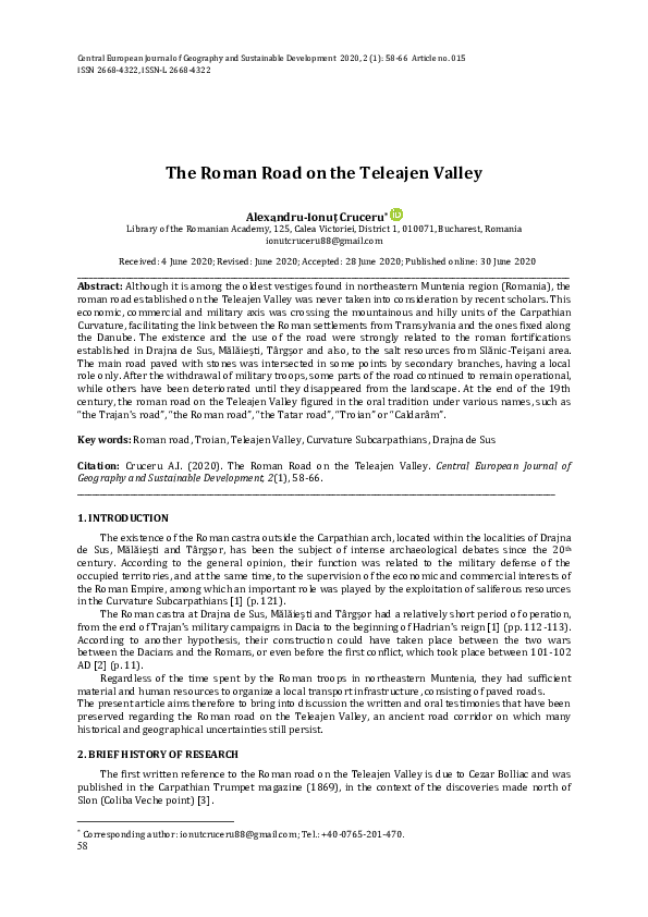 (PDF) The Roman road on the Teleajen Valley