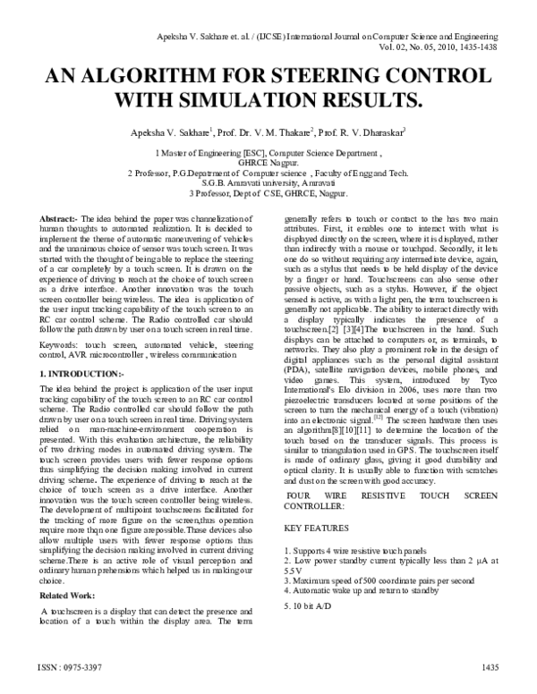 (PDF) An Algorithm for Steering Control with Simulation Results