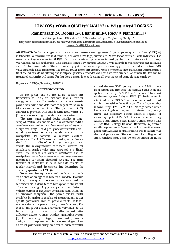(PDF) LOW COST POWER QUALITY ANALYSER WITH DATA LOGGING Interal Res