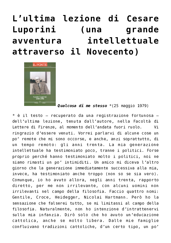 (PDF) Cesare Luporini Qualcosa di me stesso L'ultima lezione di