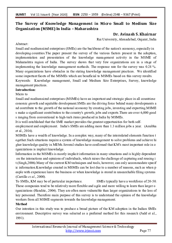 (PDF) The Survey of Knowledge Management in Micro Small to Medium Size ...