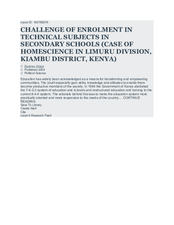 (DOC) CHALLENGE OF ENROLMENT IN TECHNICAL SUBJECTS IN SECONDARY SCHOOLS