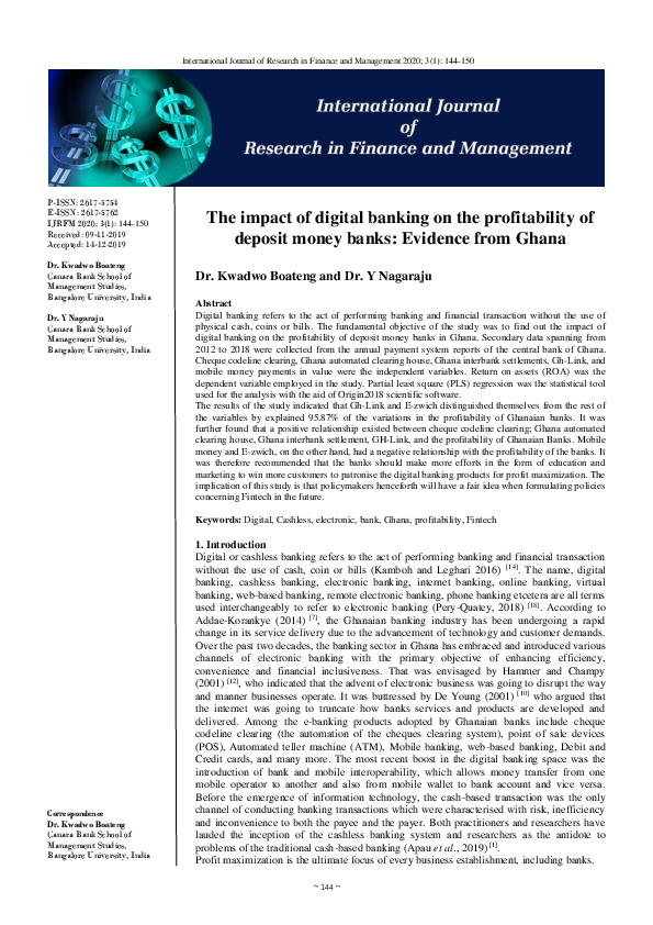 (PDF) The impact of digital banking on the profitability of deposit