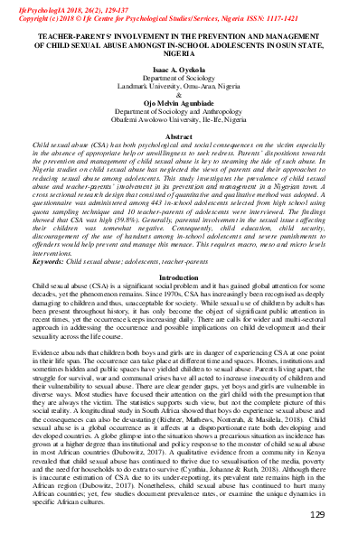 (PDF) TEACHER-PARENTS' INVOLVEMENT IN THE PREVENTION AND MANAGEMENT OF ...