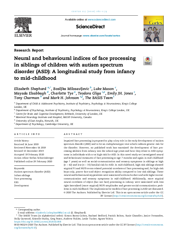 (PDF) Neural and behavioural indices of face processing in siblings of ...