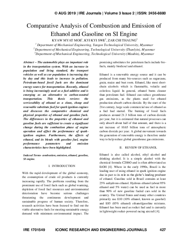 (PDF) Comparative Analysis Of Combustion And Emission Of Ethanol And ...
