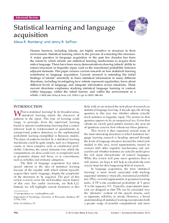 (PDF) Statistical learning and language acquisition