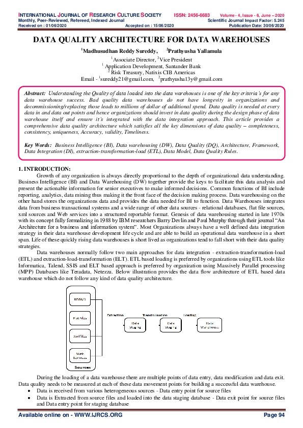 (PDF) DATA QUALITY ARCHITECTURE FOR DATA WAREHOUSES