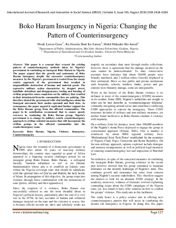 (PDF) Boko Haram Insurgency in Nigeria: Changing the Pattern of ...
