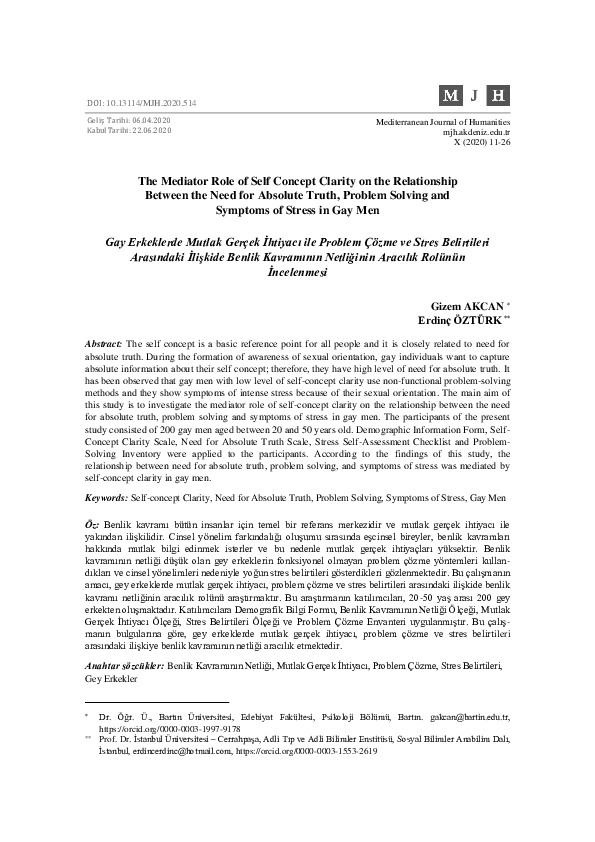 (PDF) The Mediator Role of Self Concept Clarity on the Relationship ...